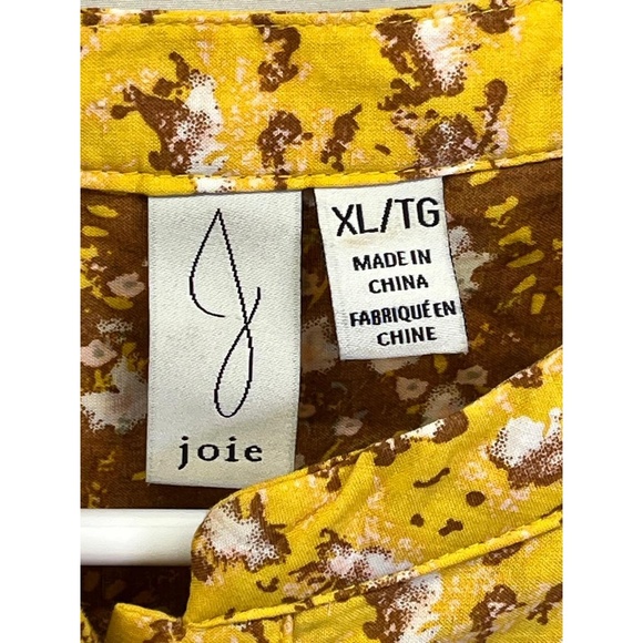 Joie Boho Peasant Top Women's Yellow Brown Floral Ruffle Puffed Sleeve XL Blouse - Picture 2 of 11